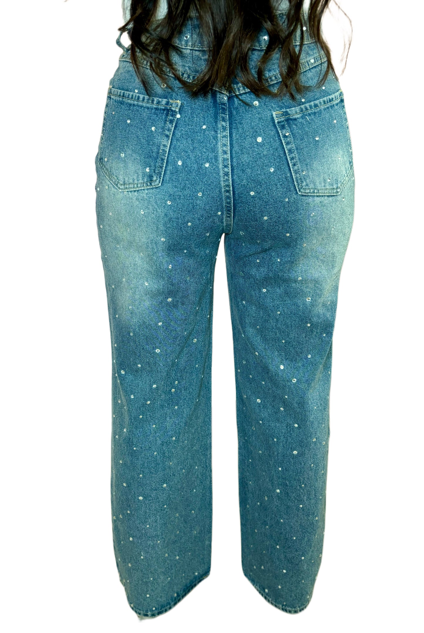 Mid Rise Rhinestone Jeans