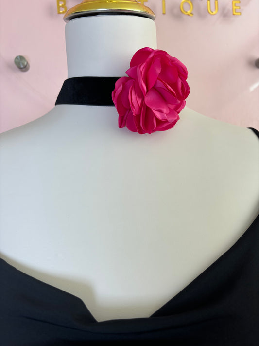 Pink/ Black Rose Choker