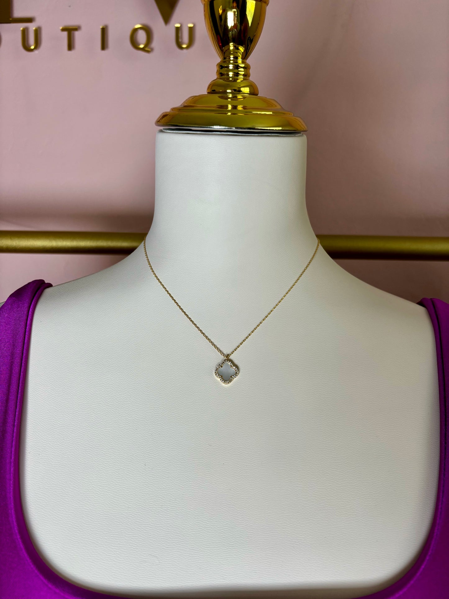 White Clover Necklace with Gold