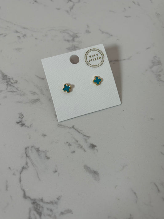 Blue Mini Clover Earrings