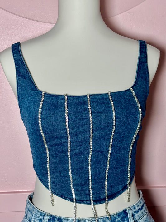 Denim Top With Rhinestones