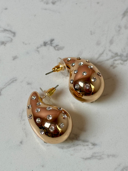 Gold Raindrop with Rhinestone Earrings